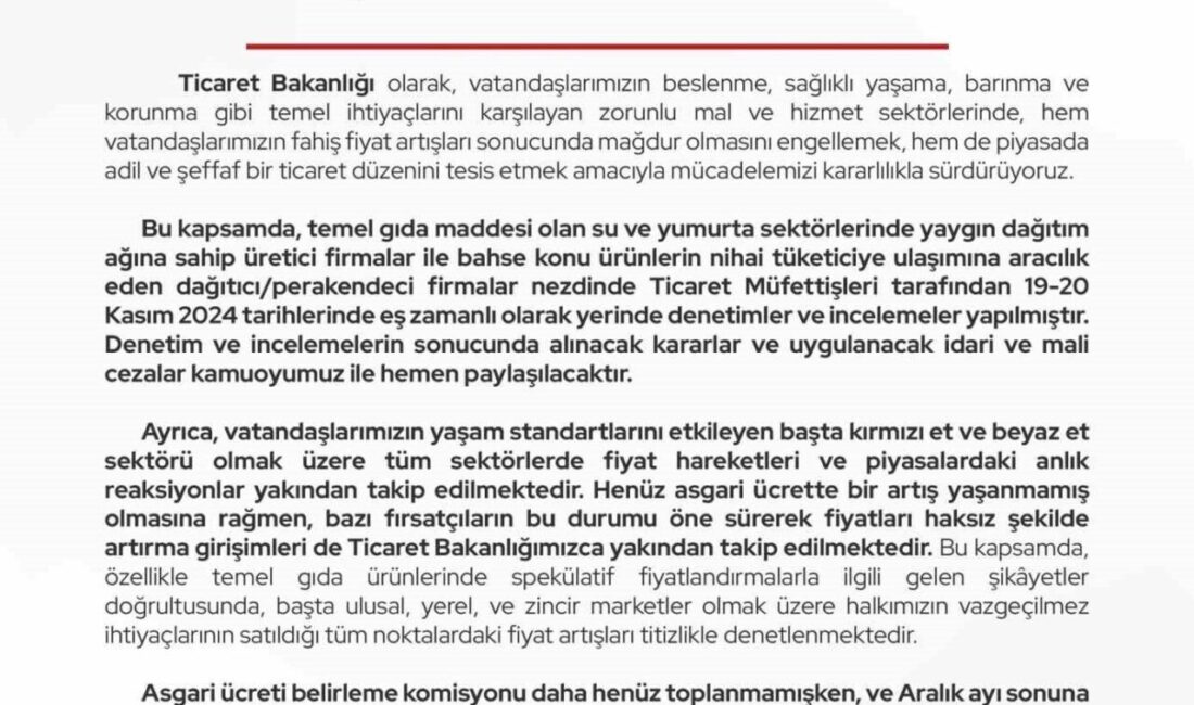 Ticaret Bakanlığı, gıda ve